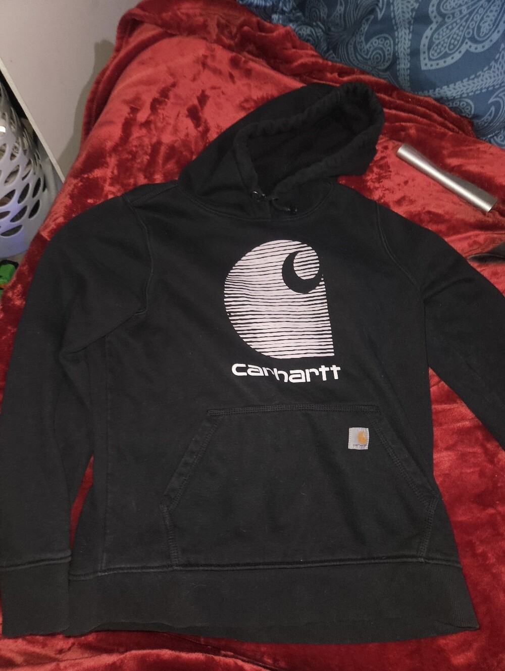 Carhartt Womens Black Crewneck Hoodie with White Logo